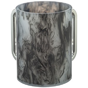 Picture of Round Perspex Wash Cup Marble Design Colored Rectangle Handles Gray Silver 5"